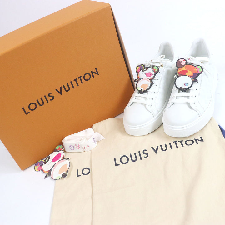 未使用品□LOUIS VUITTON ルイヴィトン 村上隆 2024年製 1AGZGR タイムアウトライン レザー パンダ モノグラム スニーカー 白 42 伊製