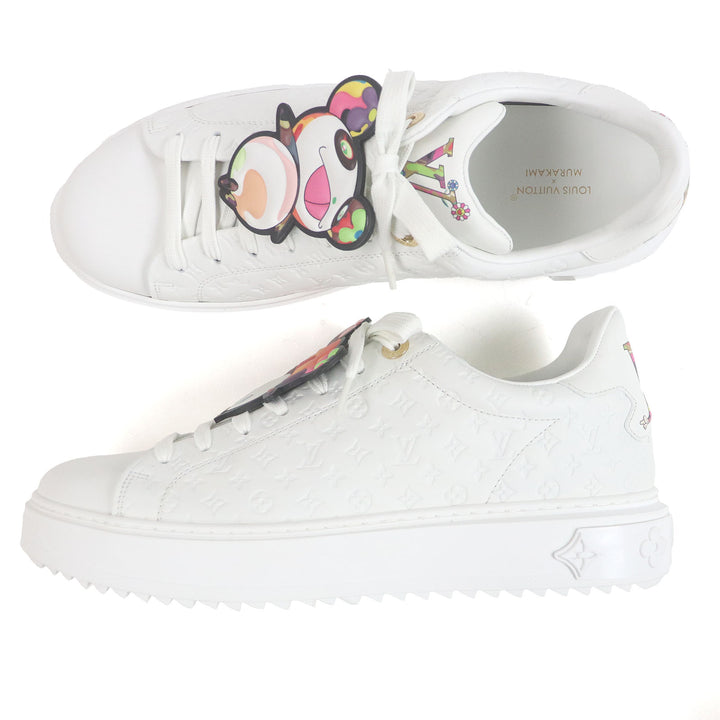 未使用品□LOUIS VUITTON ルイヴィトン 村上隆 2024年製 1AGZGR タイムアウトライン レザー パンダ モノグラム スニーカー 白 42 伊製