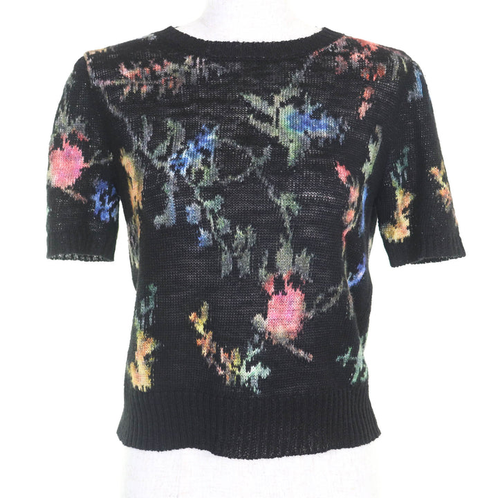 極美品◇Christian Dior クリスチャンディオール 324S16AM732 ヘンプ100% 花柄 半袖ニット ブラック 40 イタリア製 正規品　レディース