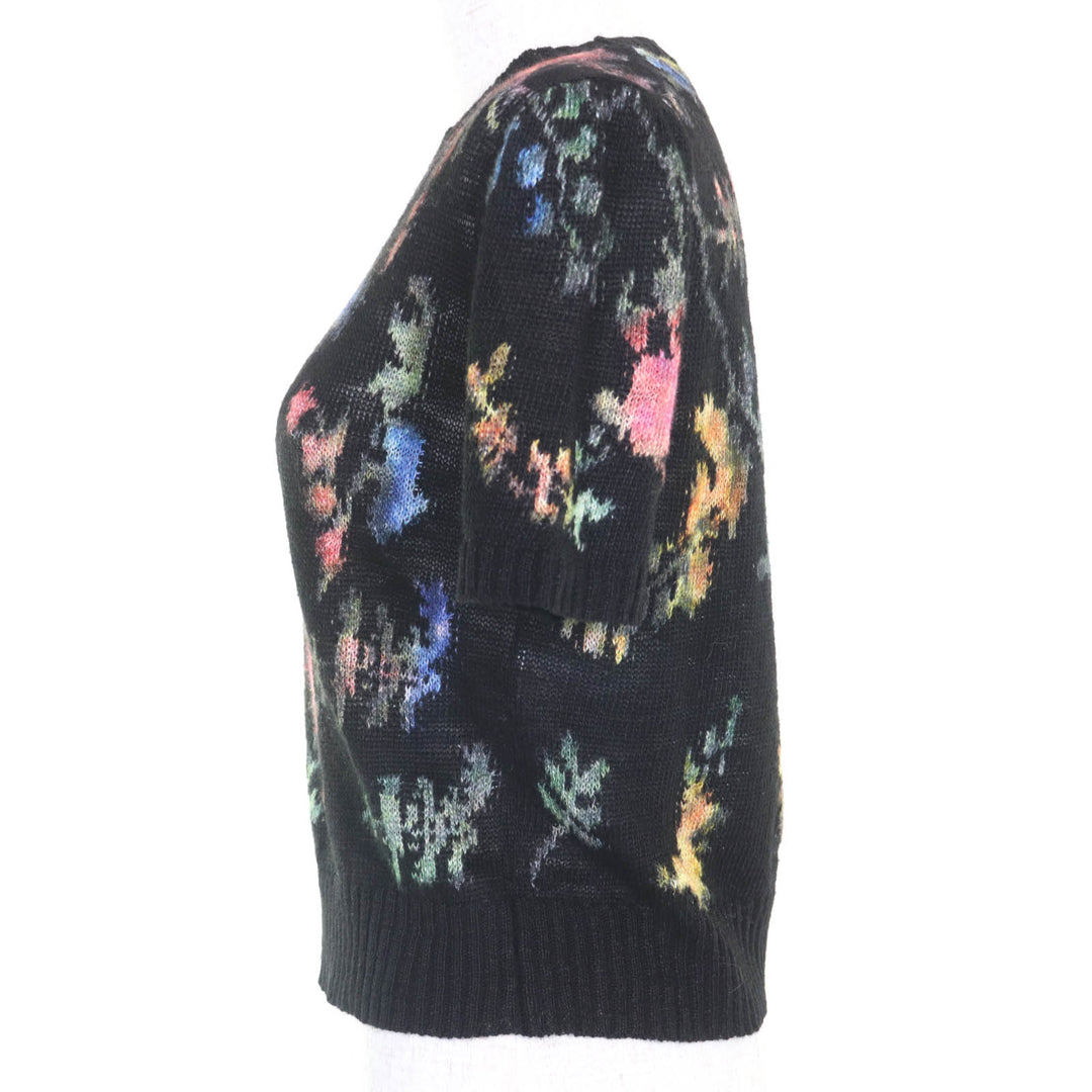 極美品◇Christian Dior クリスチャンディオール 324S16AM732 ヘンプ100% 花柄 半袖ニット ブラック 40 イタリア製 正規品　レディース