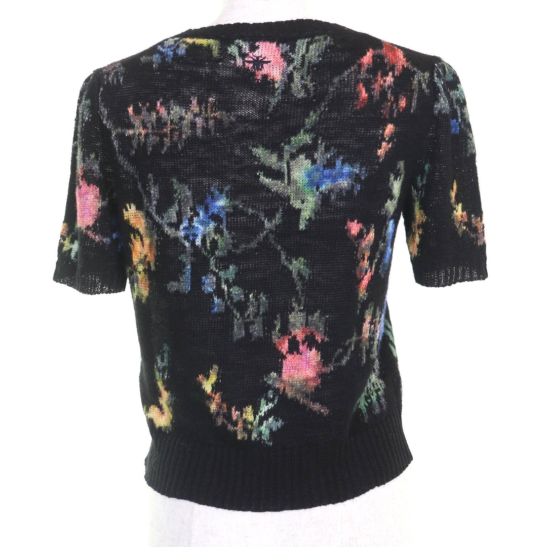 極美品◇Christian Dior クリスチャンディオール 324S16AM732 ヘンプ100% 花柄 半袖ニット ブラック 40 イタリア製 正規品　レディース