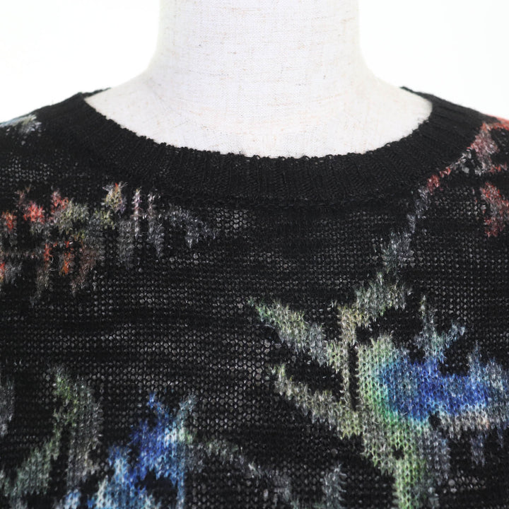 極美品◇Christian Dior クリスチャンディオール 324S16AM732 ヘンプ100% 花柄 半袖ニット ブラック 40 イタリア製 正規品　レディース