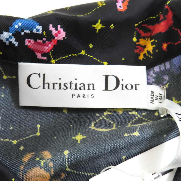 未使用品★Christian Dior クリスチャンディオール 22AW 241V29A6633 シルク100％ ロゴボタン付 ゾディアックピクセル 半袖シャツ 38