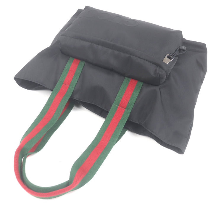 美品□GUCCI グッチ 802172 ナイロン シェリーライン ウェブライン ラージ ロゴ トートバッグ ブラック 保存袋付き イタリア製 メンズ