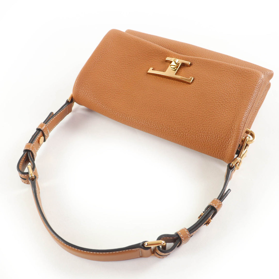 美品☆TOD’S トッズ XBWTSQC0100T5ZS410 Tタイムレス フラップ バッグ ミニ レザー ショルダーバッグ ブラウン レディース 定価355300円