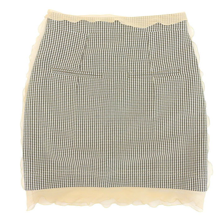 極美品▲FENDI フェンディ 22年製 FQ7416 千鳥格子 シフォン使い ウールスカート ベージュ ブラウン 36 イタリア製 正規品 レディース