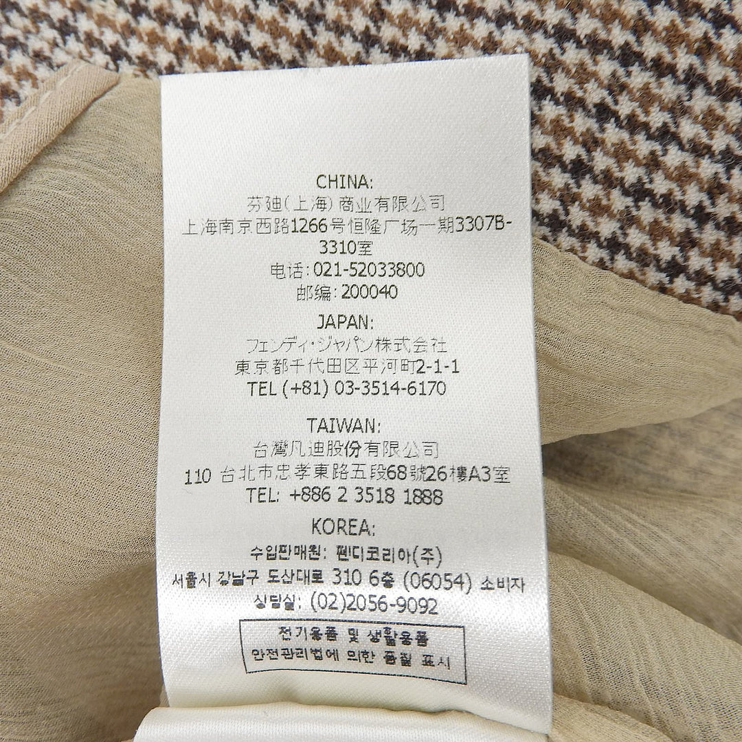 極美品▲FENDI フェンディ 22年製 FQ7416 千鳥格子 シフォン使い ウールスカート ベージュ ブラウン 36 イタリア製 正規品 レディース