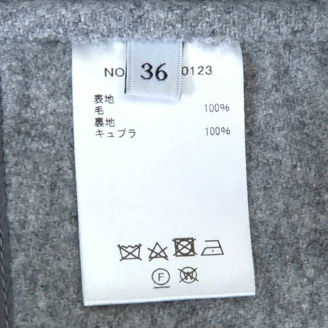 極美品△ebure エブール 3010200123 ウール100％ バックベルト付き ジロンラムメルトン ショールカラー オーバーコート グレー 36 正規品