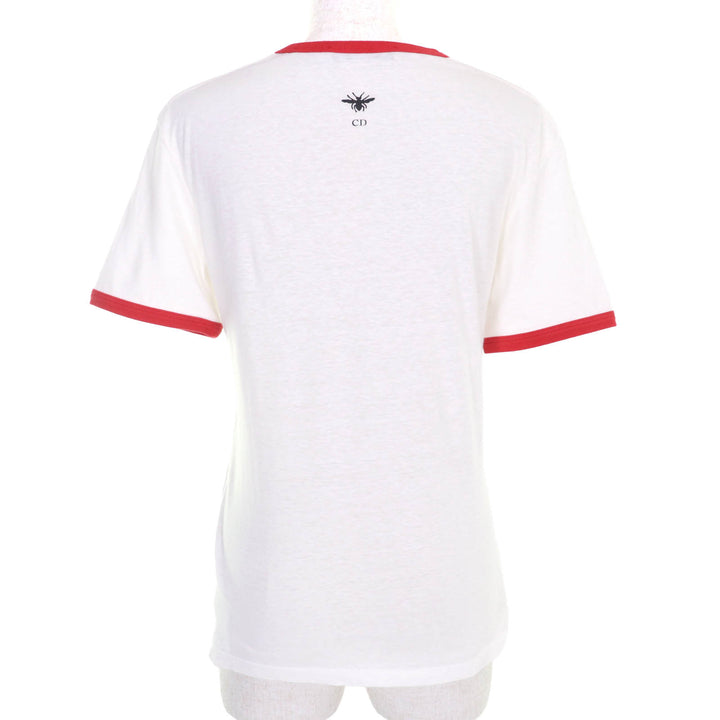 極美品★Christian Dior クリスチャンディオール 453T40A4554 リネン混 MISS DIOR GRAFFITI クルーネック 半袖Ｔシャツ アイボリー 赤 S
