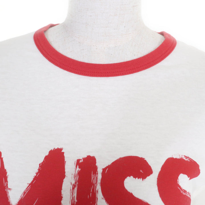 極美品★Christian Dior クリスチャンディオール 453T40A4554 リネン混 MISS DIOR GRAFFITI クルーネック 半袖Ｔシャツ アイボリー 赤 S