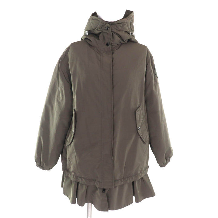 美品★MONCLER モンクレール 20-21AW IRUS フード・デカロゴワッペン付 裾フリル 比翼仕立て ダウンジャケット カーキ 00 正規品