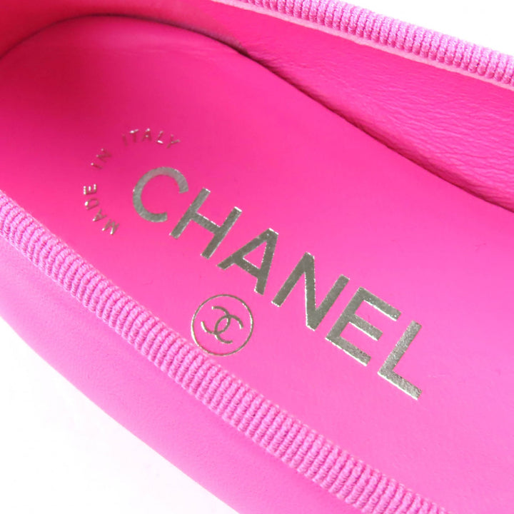 美品△CHANEL シャネル G02819 バレリーナ ココマーク リボン レザー フラット シューズ パンプス ピンク 35.5 保存袋付き イタリア製