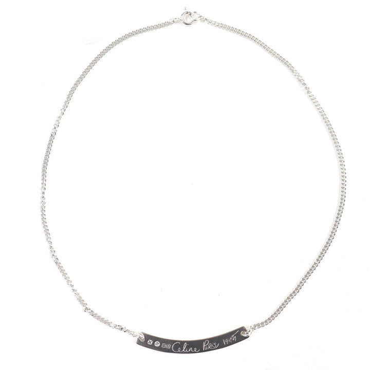 美品△CELINE セリーヌ SV925 マカダム ロゴプレート ネックレス ペンダント アクセサリー シルバー 重量6.6g レディース