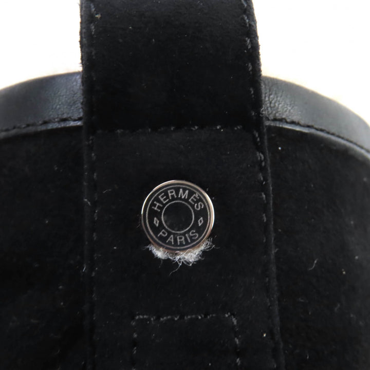 美品★HERMES エルメス JIMMY ジミー レザーロゴパッチ付 レザー使い ムートン スウェードレザー ハイカットスニーカー 黒　 35.5 袋付