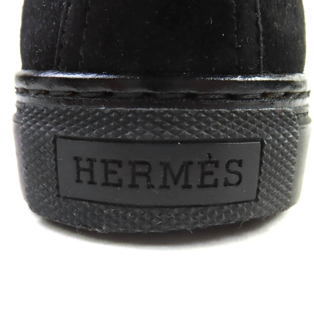 美品★HERMES エルメス JIMMY ジミー レザーロゴパッチ付 レザー使い ムートン スウェードレザー ハイカットスニーカー 黒　 35.5 袋付