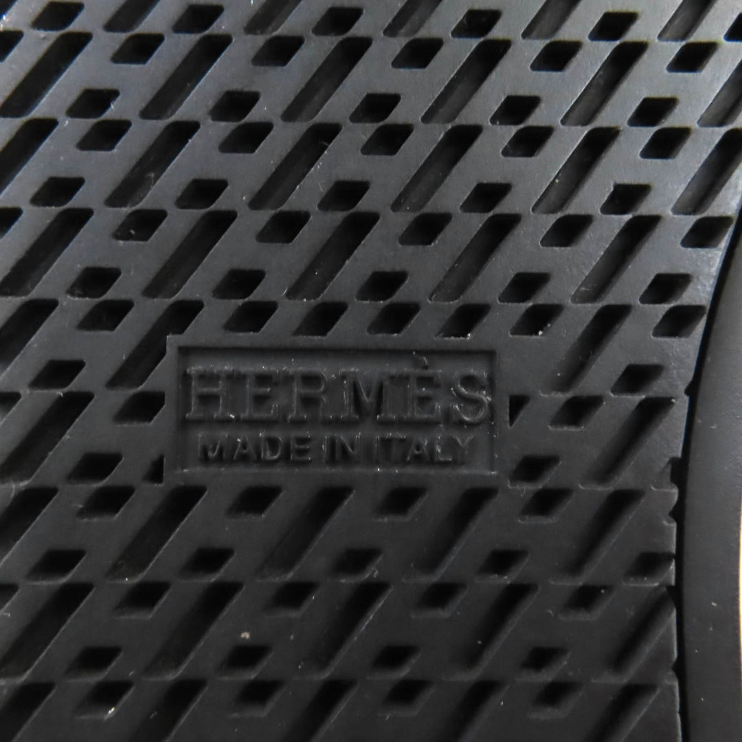 美品★HERMES エルメス JIMMY ジミー レザーロゴパッチ付 レザー使い ムートン スウェードレザー ハイカットスニーカー 黒　 35.5 袋付