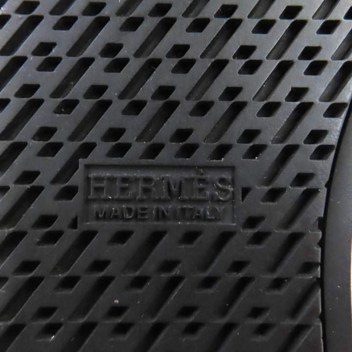 美品★HERMES エルメス JIMMY ジミー レザーロゴパッチ付 レザー使い ムートン スウェードレザー ハイカットスニーカー 黒　 35.5 袋付