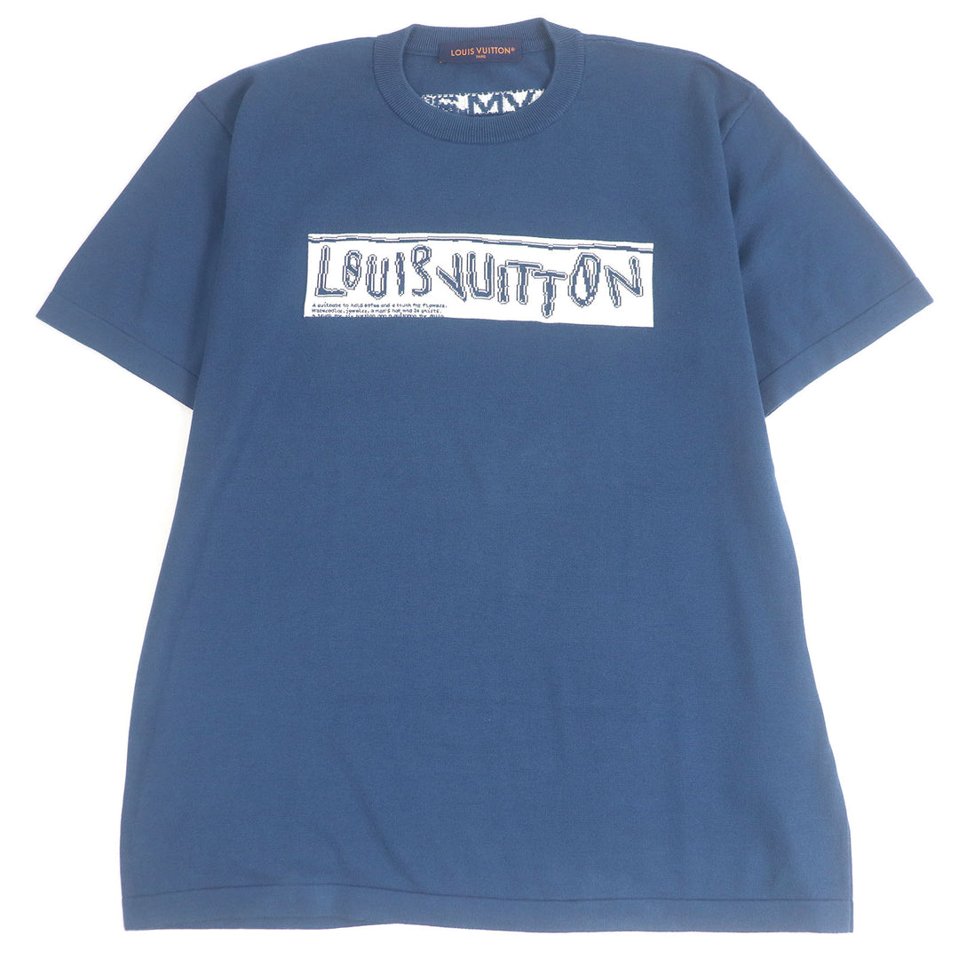 極美品□LOUIS VUITTON ルイヴィトン 2024年製 コットン100％ フロントロゴ ショートスリーブ 半袖ニット ブルー XL イタリア製 正規品