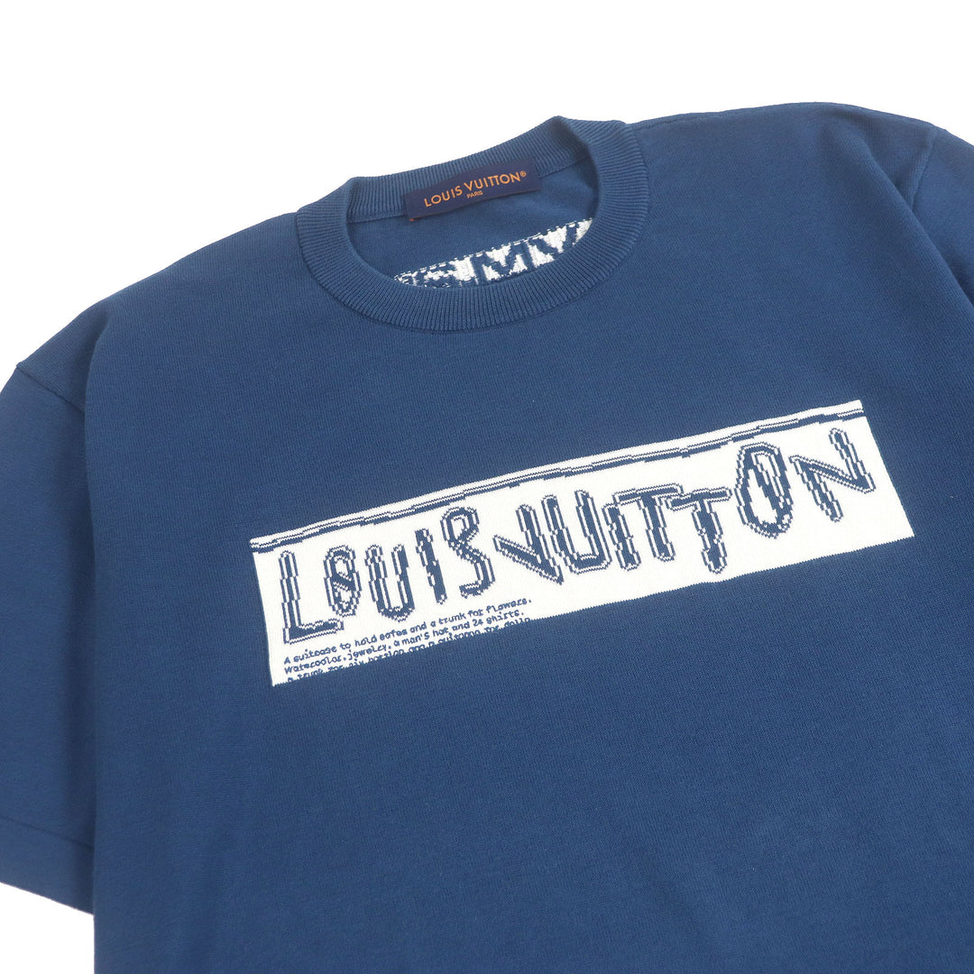 極美品□LOUIS VUITTON ルイヴィトン 2024年製 コットン100％ フロントロゴ ショートスリーブ 半袖ニット ブルー XL イタリア製 正規品