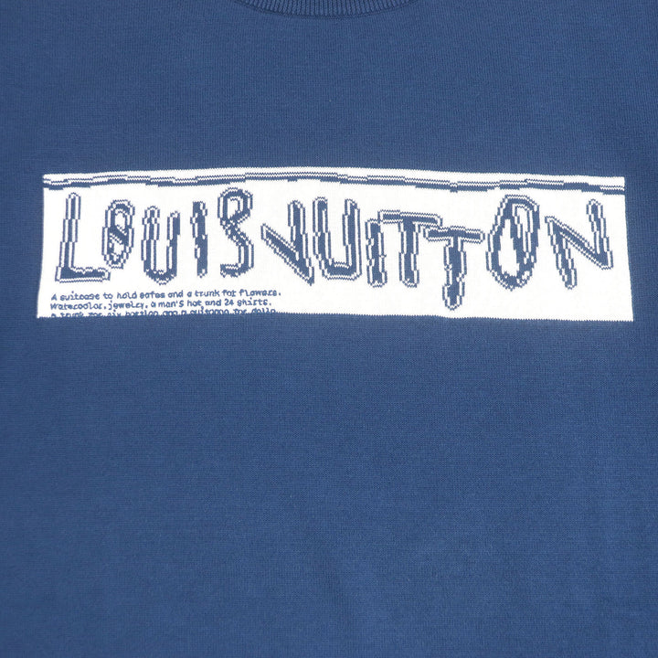極美品□LOUIS VUITTON ルイヴィトン 2024年製 コットン100％ フロントロゴ ショートスリーブ 半袖ニット ブルー XL イタリア製 正規品