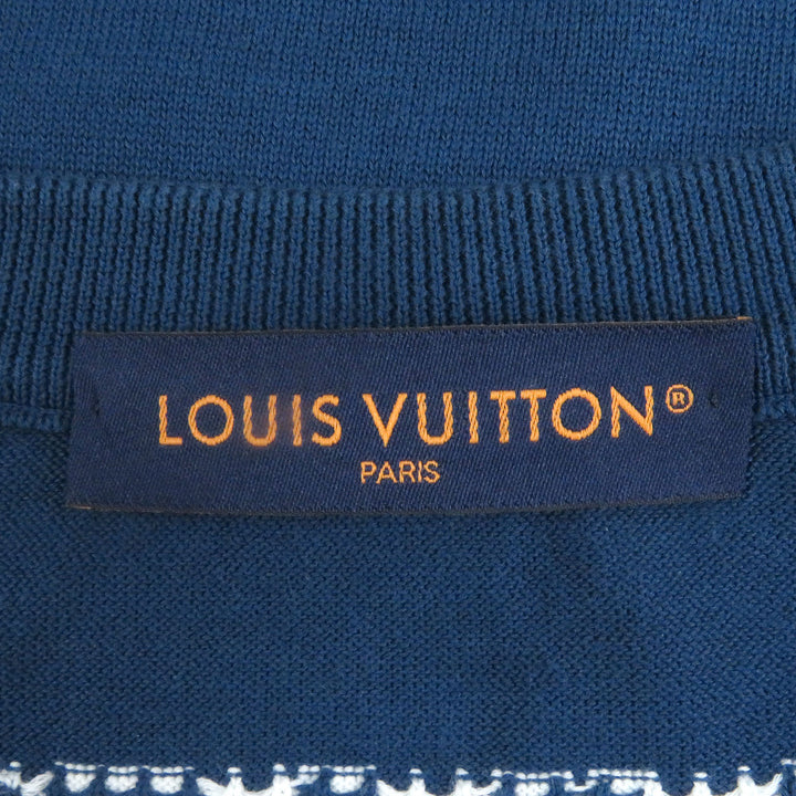 極美品□LOUIS VUITTON ルイヴィトン 2024年製 コットン100％ フロントロゴ ショートスリーブ 半袖ニット ブルー XL イタリア製 正規品