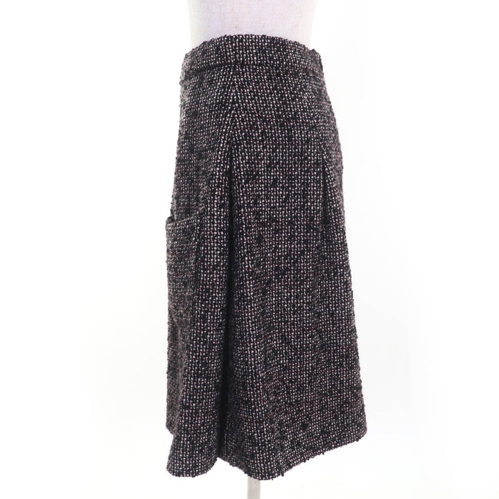 美品☆CHANEL シャネル P44259V32628 ウール アンゴラ ココマーク金具 ツイードスカート ブラック系 36 フランス製 正規品 レディース