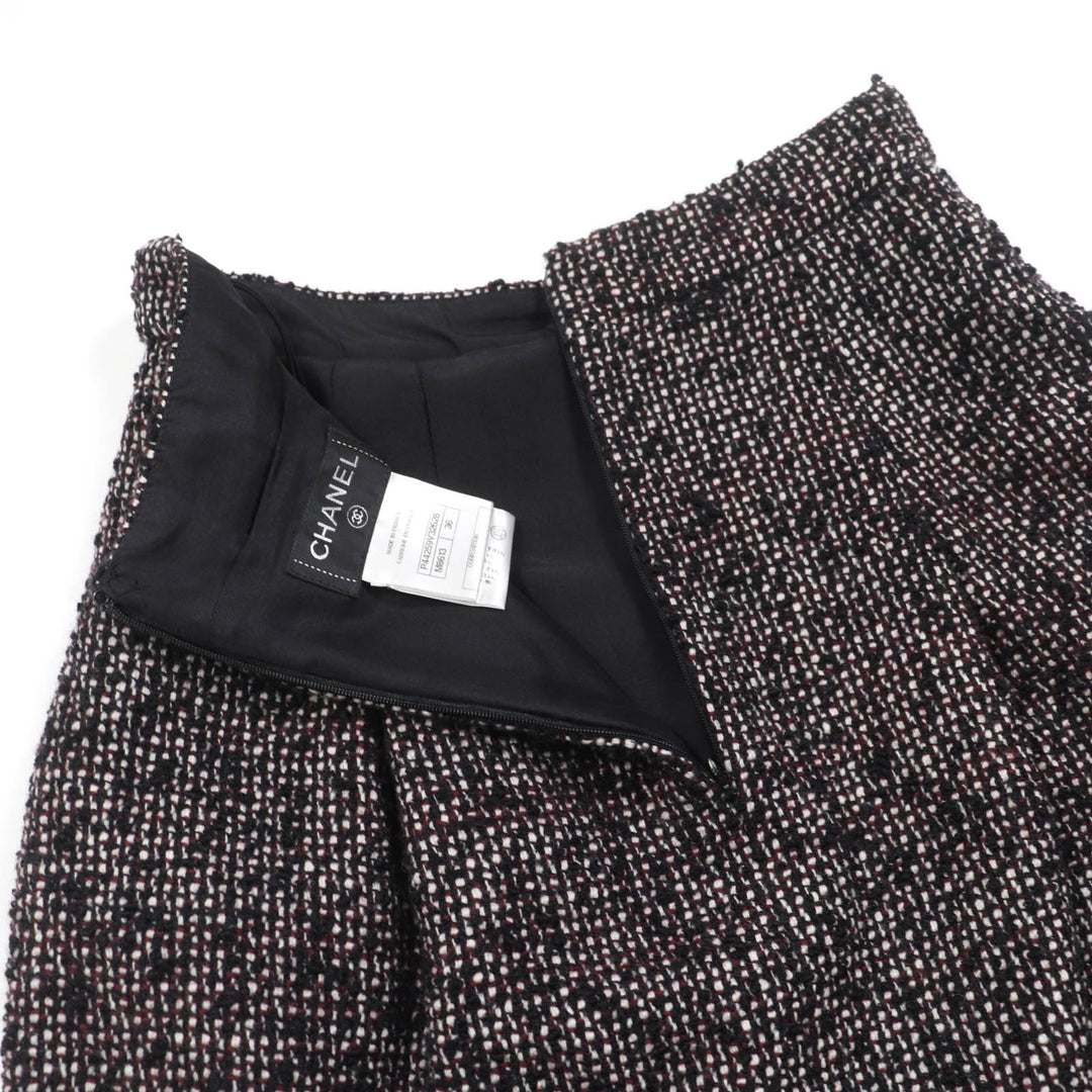 美品☆CHANEL シャネル P44259V32628 ウール アンゴラ ココマーク金具 ツイードスカート ブラック系 36 フランス製 正規品 レディース