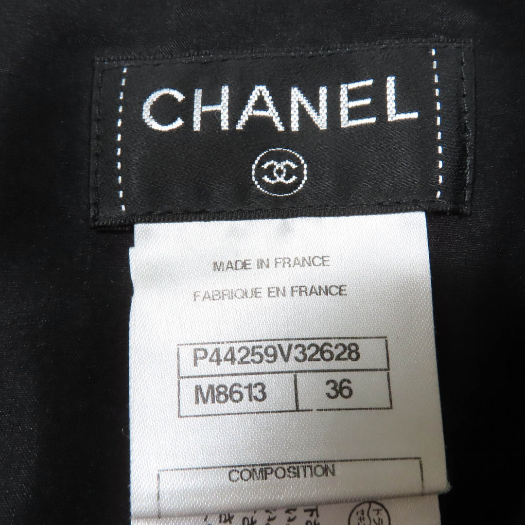 美品☆CHANEL シャネル P44259V32628 ウール アンゴラ ココマーク金具 ツイードスカート ブラック系 36 フランス製 正規品 レディース