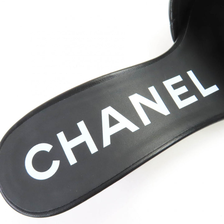極美品☆CHANEL シャネル G38820 マトラッセ ラムスキン サンダル ミュール ブラック ゴールド金具 36 イタリア製 レディース