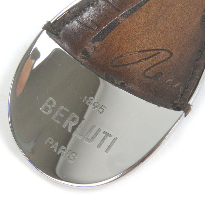 美品□BERLUTI ベルルッティ レザー カリグラフィ スクリット シューホーン 靴ベラ ブラウン シルバー イタリア製 メンズ レディース