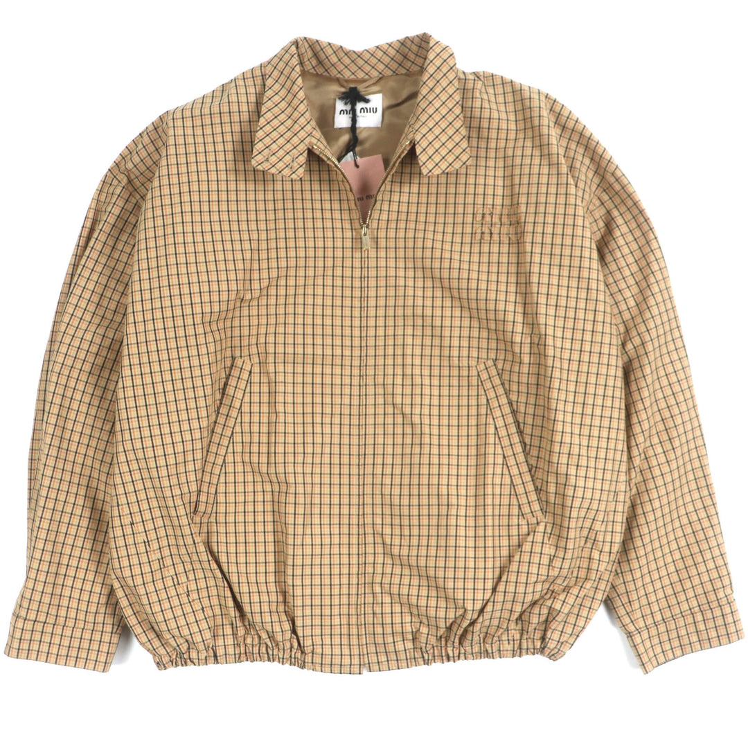 未使用品▼Miu Miu ミュウ ミュウ 25SS ML1066 チェックキャンバス ロゴワッペン ZIPUP ジャケット ブルゾン ブラウン 46 正規品 メンズ