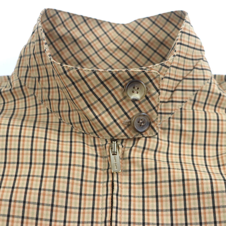 未使用品▼Miu Miu ミュウ ミュウ 25SS ML1066 チェックキャンバス ロゴワッペン ZIPUP ジャケット ブルゾン ブラウン 46 正規品 メンズ