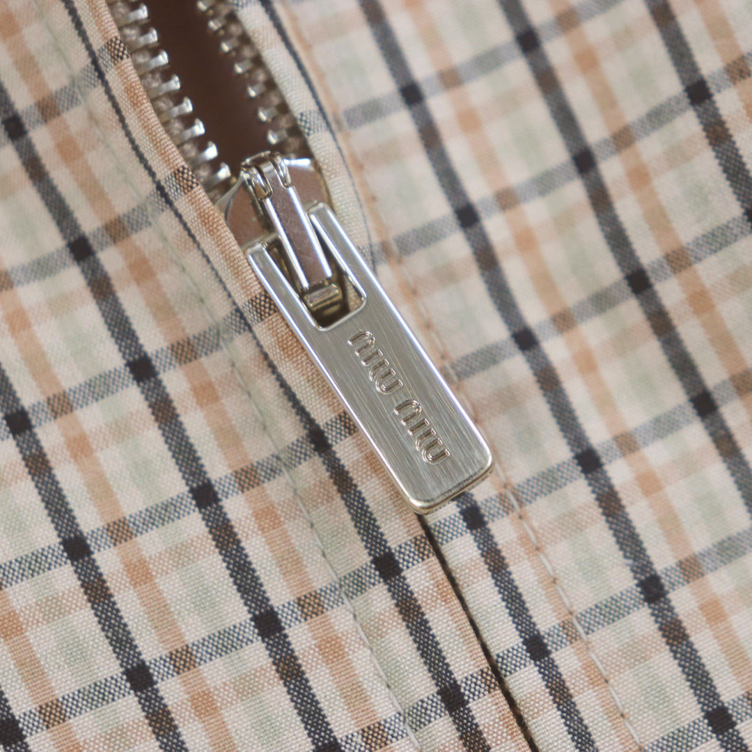 未使用品▼Miu Miu ミュウ ミュウ 25SS ML1066 チェックキャンバス ロゴワッペン ZIPUP ジャケット ブルゾン ブラウン 46 正規品 メンズ