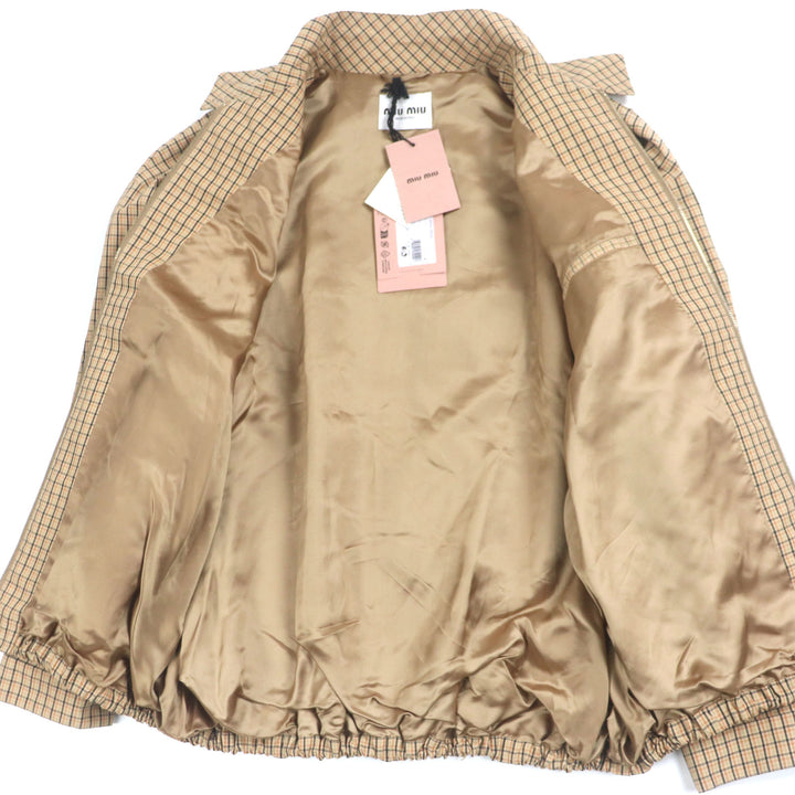 未使用品▼Miu Miu ミュウ ミュウ 25SS ML1066 チェックキャンバス ロゴワッペン ZIPUP ジャケット ブルゾン ブラウン 46 正規品 メンズ