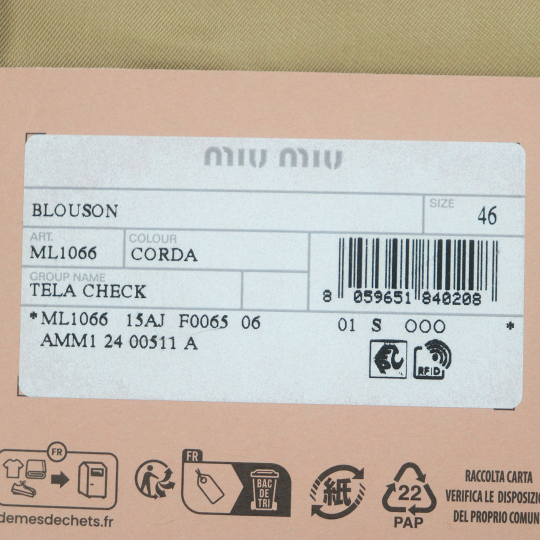 未使用品▼Miu Miu ミュウ ミュウ 25SS ML1066 チェックキャンバス ロゴワッペン ZIPUP ジャケット ブルゾン ブラウン 46 正規品 メンズ