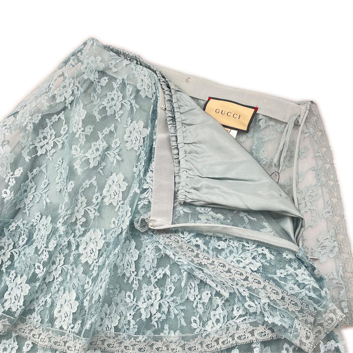 未使用品▲GUCCI グッチ 22AW 699241 フローラルレース アシンメトリー マキシスカート ロングスカート サックスブルー 38 伊製 正規品