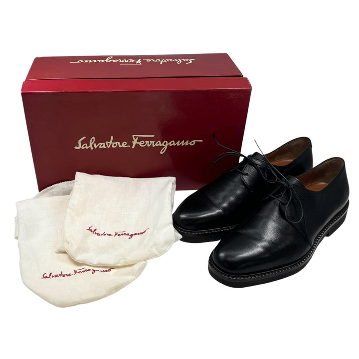 極美品▲Salvatore Ferragamo サルヴァトーレフェラガモ ZEUS プレーントゥ レザーシューズ ブラック 6.5 イタリア製 メンズ