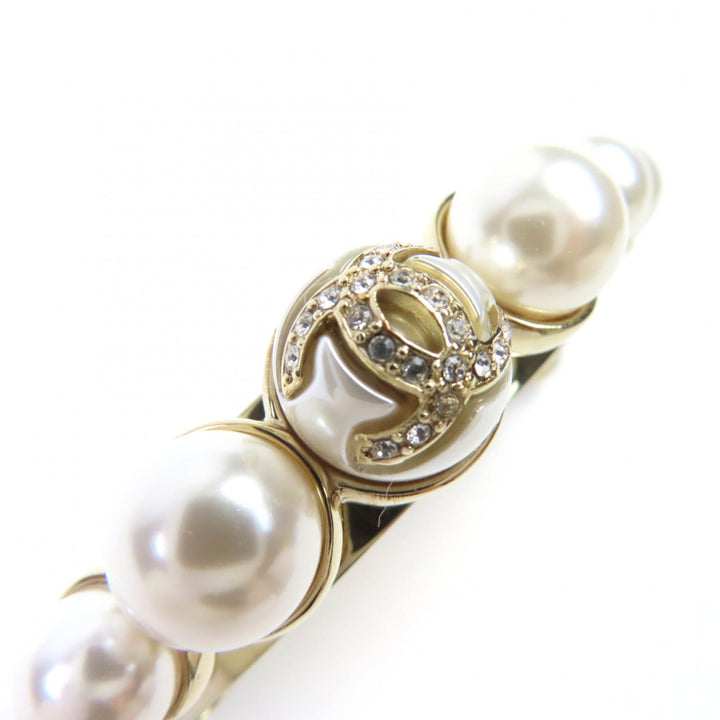 極美品◇CHANEL シャネル I22S ココマークストーン付き フェイクパール ヘアアクセサリー バレッタ ゴールド金具 箱付 フランス製
