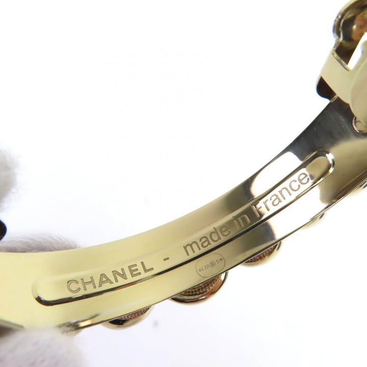 極美品◇CHANEL シャネル I22S ココマークストーン付き フェイクパール ヘアアクセサリー バレッタ ゴールド金具 箱付 フランス製