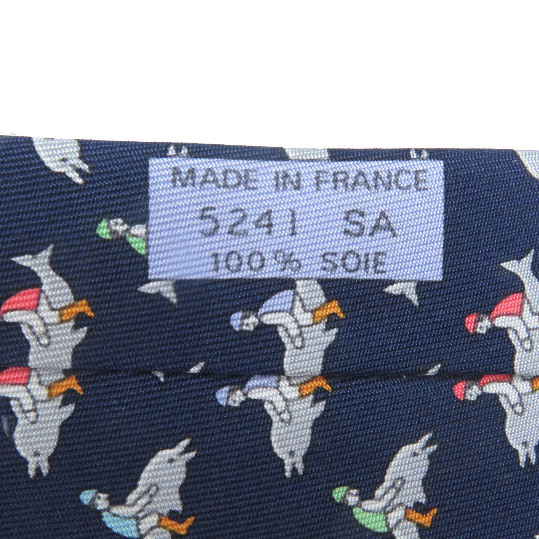 未使用品□HERMES エルメス 5241 SA シルク100％ イルカ 総柄 ワイドタイ ネクタイ マリン フランス製 メンズ ビジネスオススメ◎
