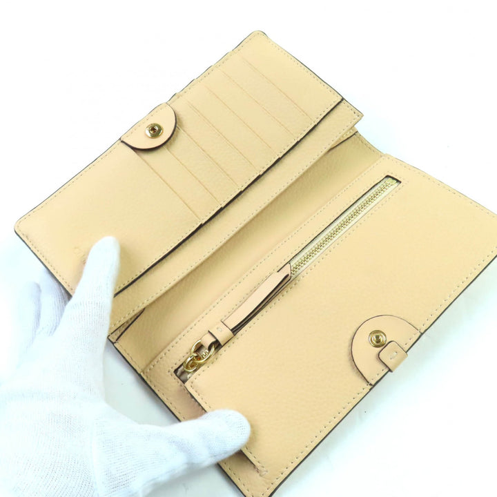 極美品★Chloe クロエ CHC21SP115E04284 ダリル SandyBeige ロゴ金具付 レザーウォレット２つ折り財布 長財布 箱・保存袋付 スペイン製