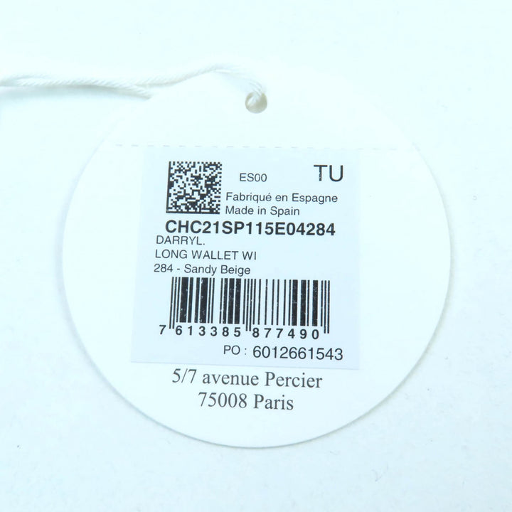 極美品★Chloe クロエ CHC21SP115E04284 ダリル SandyBeige ロゴ金具付 レザーウォレット２つ折り財布 長財布 箱・保存袋付 スペイン製