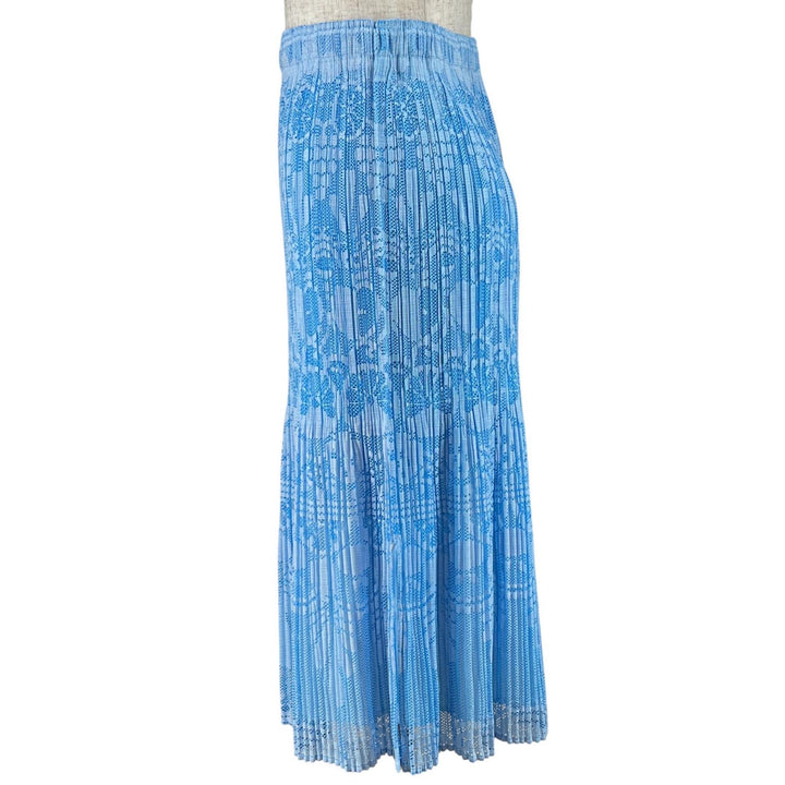 極美品▲PLEATS PLEASE プリーツプリーズ イッセイミヤケ PP11-JG721 総柄 ロング スカート ライトブルー 1 日本製 正規品 レディース