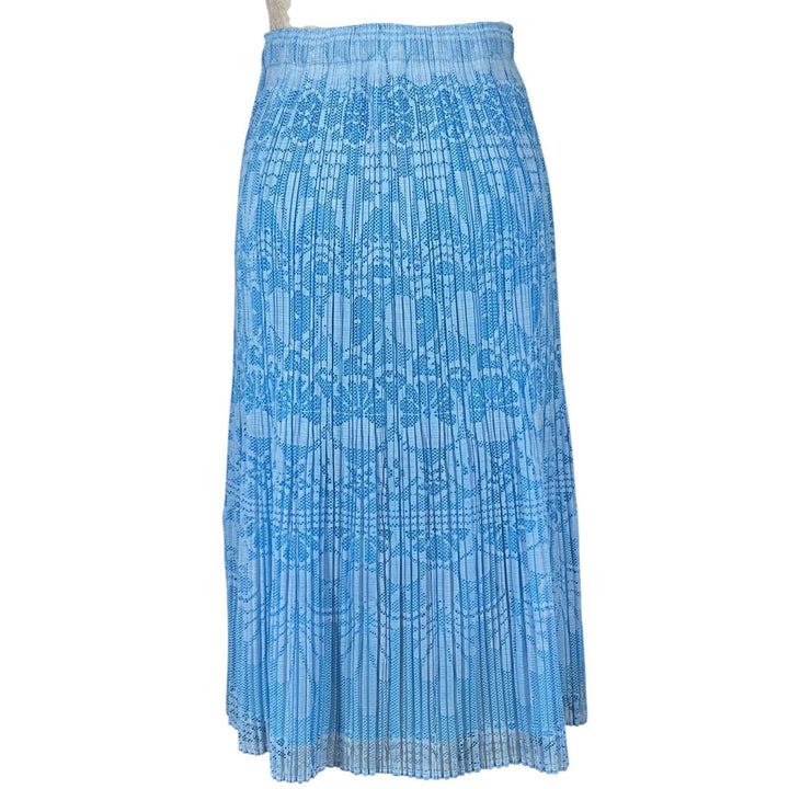 極美品▲PLEATS PLEASE プリーツプリーズ イッセイミヤケ PP11-JG721 総柄 ロング スカート ライトブルー 1 日本製 正規品 レディース