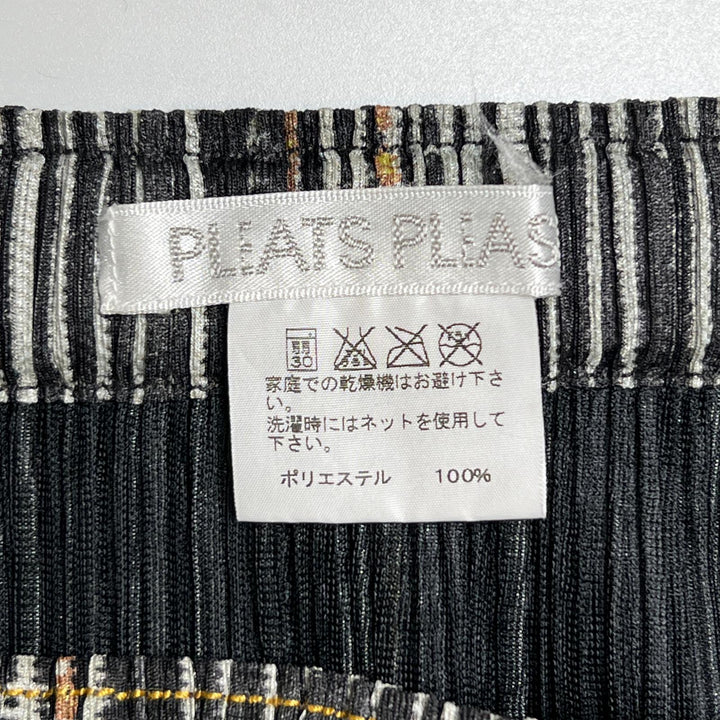 極美品▲PLEATS PLEASE プリーツプリーズ イッセイミヤケ PP01-JG594 デニム転写 タイトスカート マルチカラー 5 大き目サイズ 日本製