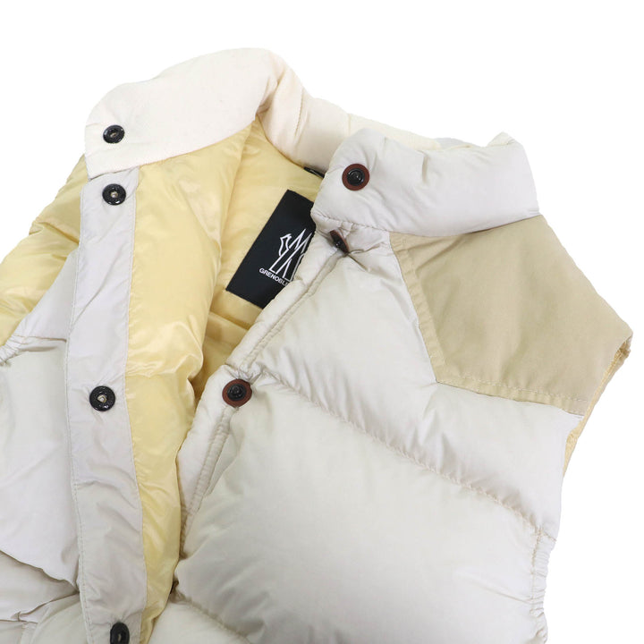 極美品△MONCLER GRENOBLE モンクレール グルノーブル 23-24SS SORAPIS ロゴワッペン ロゴボタン ダウンベスト オフホワイト 0 正規品
