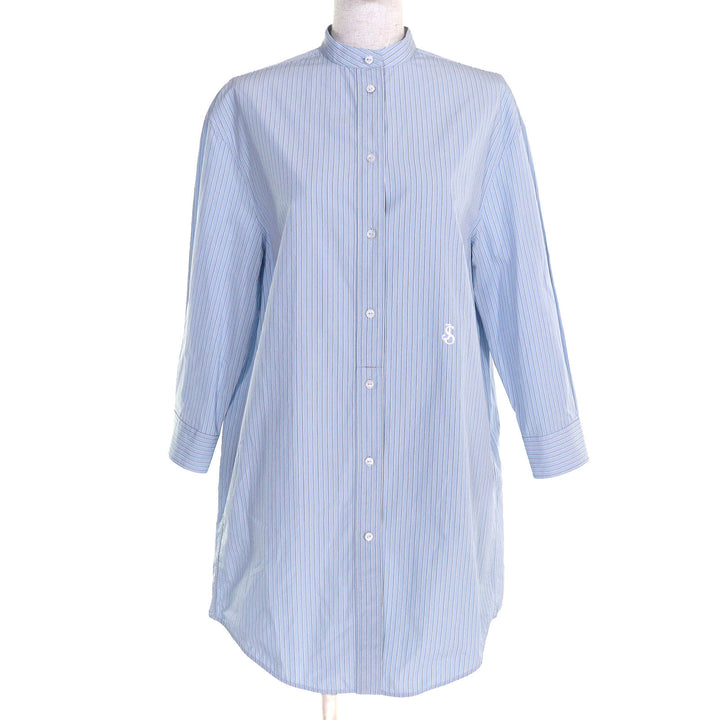 極美品△JIL SANDER ジルサンダー J05DL0103 7Daysシャツ Wednesday コットン ストライプ ロゴ刺繍 スタンドカラー 長袖シャツ 30 正規品