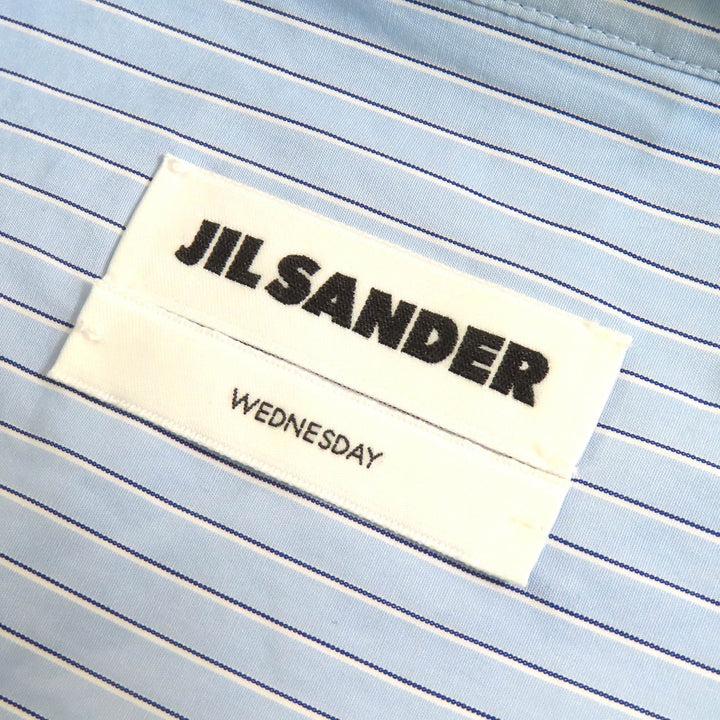極美品△JIL SANDER ジルサンダー J05DL0103 7Daysシャツ Wednesday コットン ストライプ ロゴ刺繍 スタンドカラー 長袖シャツ 30 正規品