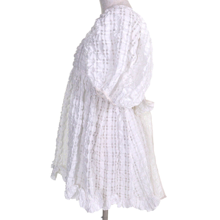 美品△CECILIE BAHNSEN セシリーバンセン J05DL0103 VEGTA BLOUSE 格子柄 パフスリーブ フレア ブラウス ホワイト UK6 日本約Sサイズ相当