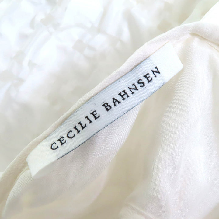 美品△CECILIE BAHNSEN セシリーバンセン J05DL0103 VEGTA BLOUSE 格子柄 パフスリーブ フレア ブラウス ホワイト UK6 日本約Sサイズ相当